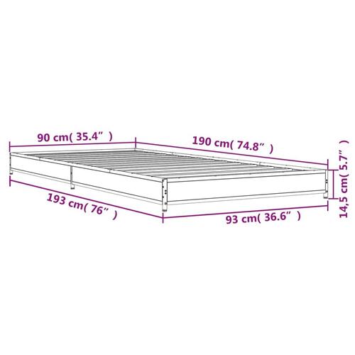 Sengeramme 90x190 cm konstrueret træ og metal sonoma-eg