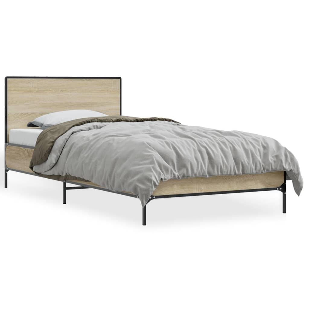 Sengeramme 90x190 cm konstrueret træ og metal sonoma-eg