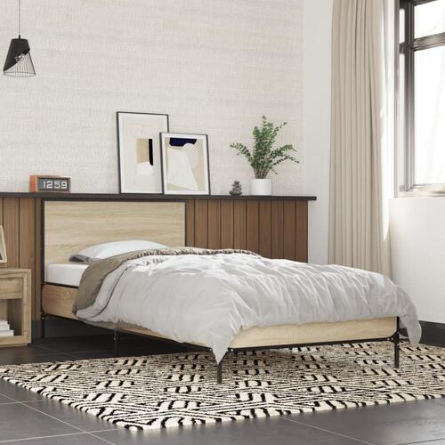 Sengeramme 90x190 cm konstrueret træ og metal sonoma-eg