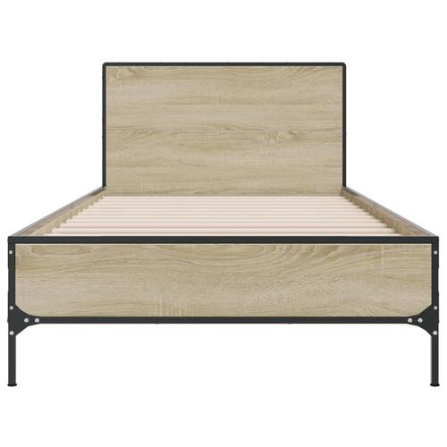 Sengeramme 90x190 cm konstrueret træ og metal sonoma-eg