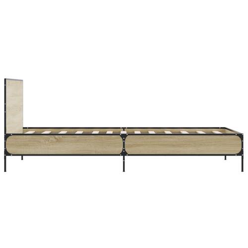Sengeramme 90x190 cm konstrueret træ og metal sonoma-eg