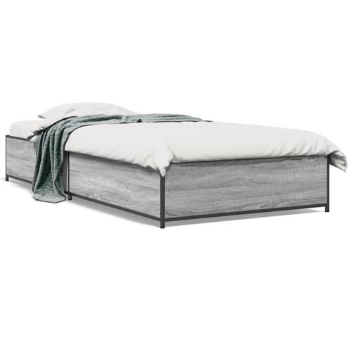 Sengeramme 90x200 cm konstrueret træ og metal grå sonoma-eg