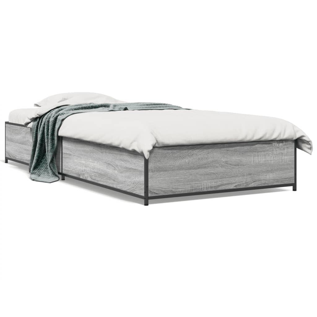 Sengeramme 90x200 cm konstrueret træ og metal grå sonoma-eg