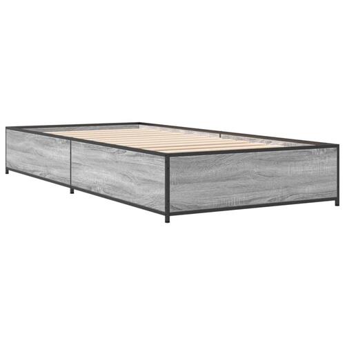 Sengeramme 90x200 cm konstrueret træ og metal grå sonoma-eg