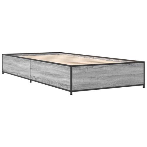 Sengeramme 90x200 cm konstrueret træ og metal grå sonoma-eg