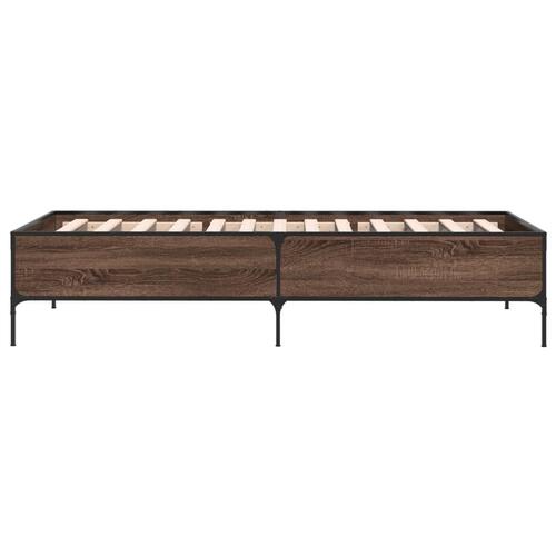 Sengeramme 90x190 cm konstrueret træ og metal brun egetræsfarve