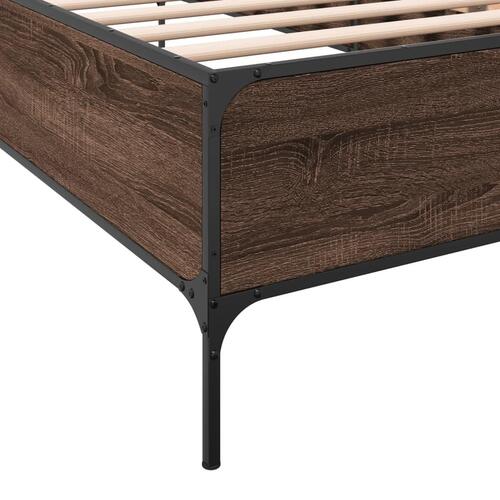 Sengeramme 90x190 cm konstrueret træ og metal brun egetræsfarve