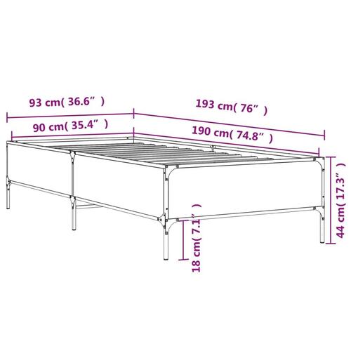 Sengeramme 90x190 cm konstrueret træ og metal brun egetræsfarve