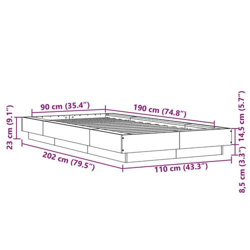 Sengeramme 90x190 cm konstrueret træ sort