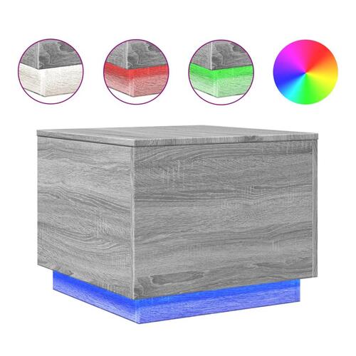 Sofabord med LED-lys 50x50x40 cm grå sonoma-eg