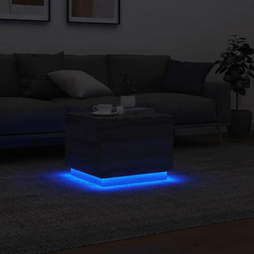Sofabord med LED-lys 50x50x40 cm grå sonoma-eg