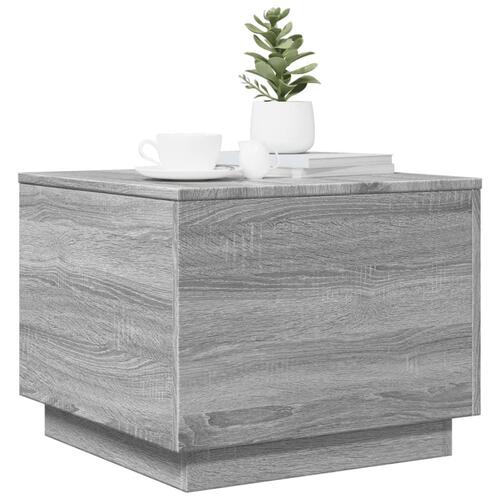 Sofabord med LED-lys 50x50x40 cm grå sonoma-eg