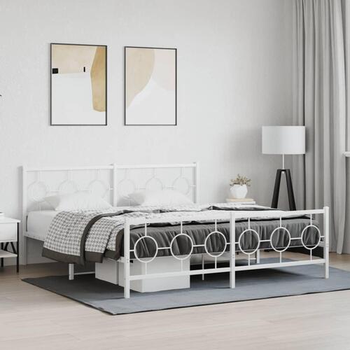 Sengeramme med sengegavl og fodgærde 180x200 cm metal hvid