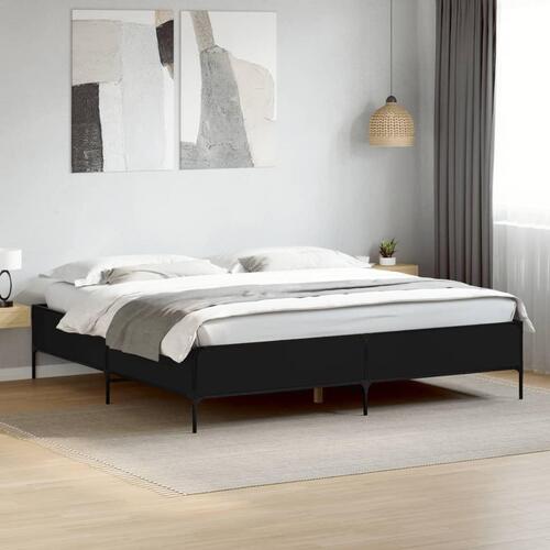 Sengestel 200x200 cm konstrueret træ og metal sort