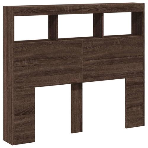 Sengegavl med opbevaring og LED-lys 120x17x102 cm brunt eg