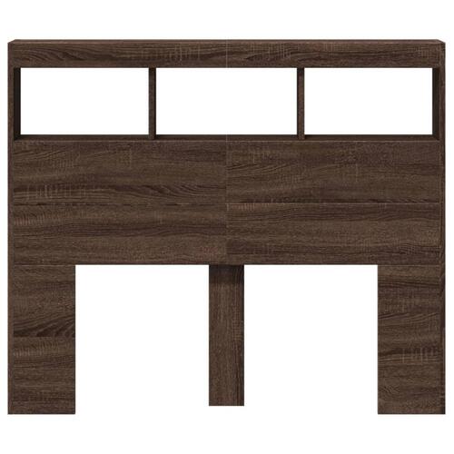Sengegavl med opbevaring og LED-lys 120x17x102 cm brunt eg