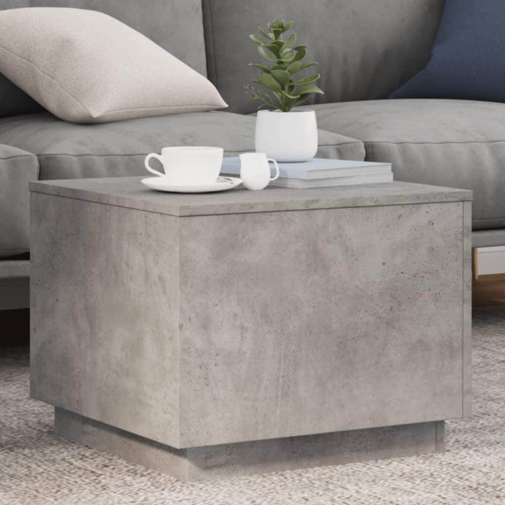 Sofabord med LED-lys 50x50x40 cm betongrå