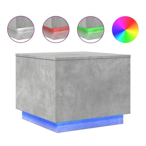 Sofabord med LED-lys 50x50x40 cm betongrå