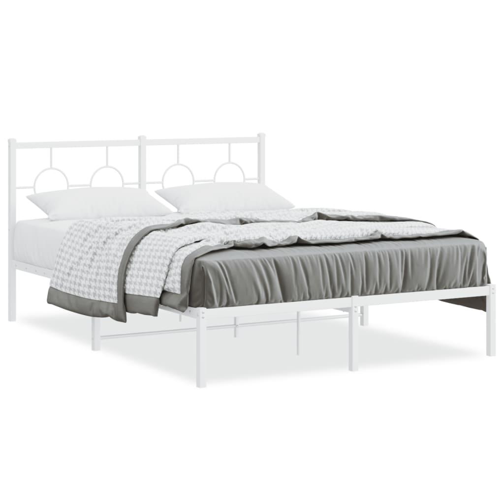 Sengeramme med sengegavl 135x190 cm metal hvid billede