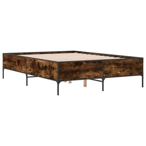 Sengestel 150x200cm konstrueret træ og metal røget egetræsfarve