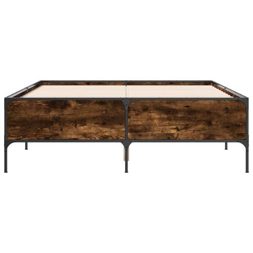 Sengestel 150x200cm konstrueret træ og metal røget egetræsfarve