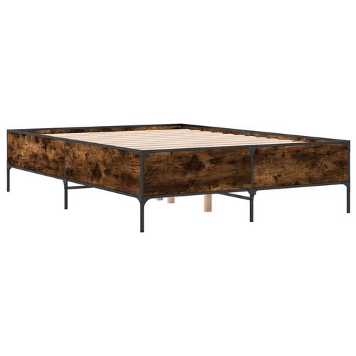 Sengestel 150x200cm konstrueret træ og metal røget egetræsfarve