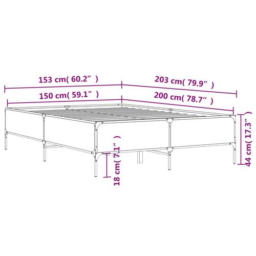 Sengestel 150x200cm konstrueret træ og metal røget egetræsfarve