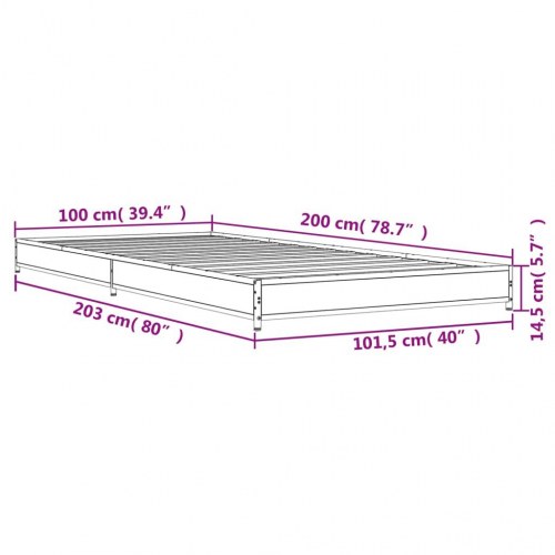 Sengeramme 100x200 cm konstrueret træ og metal grå sonoma-eg
