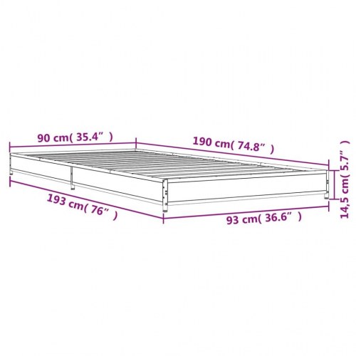Sengeramme 90x190 cm konstrueret træ og metal røget eg