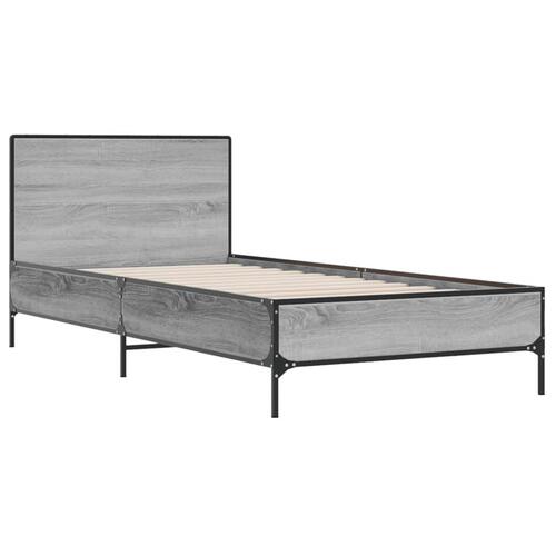 Sengeramme 90x200 cm konstrueret træ og metal grå sonoma-eg