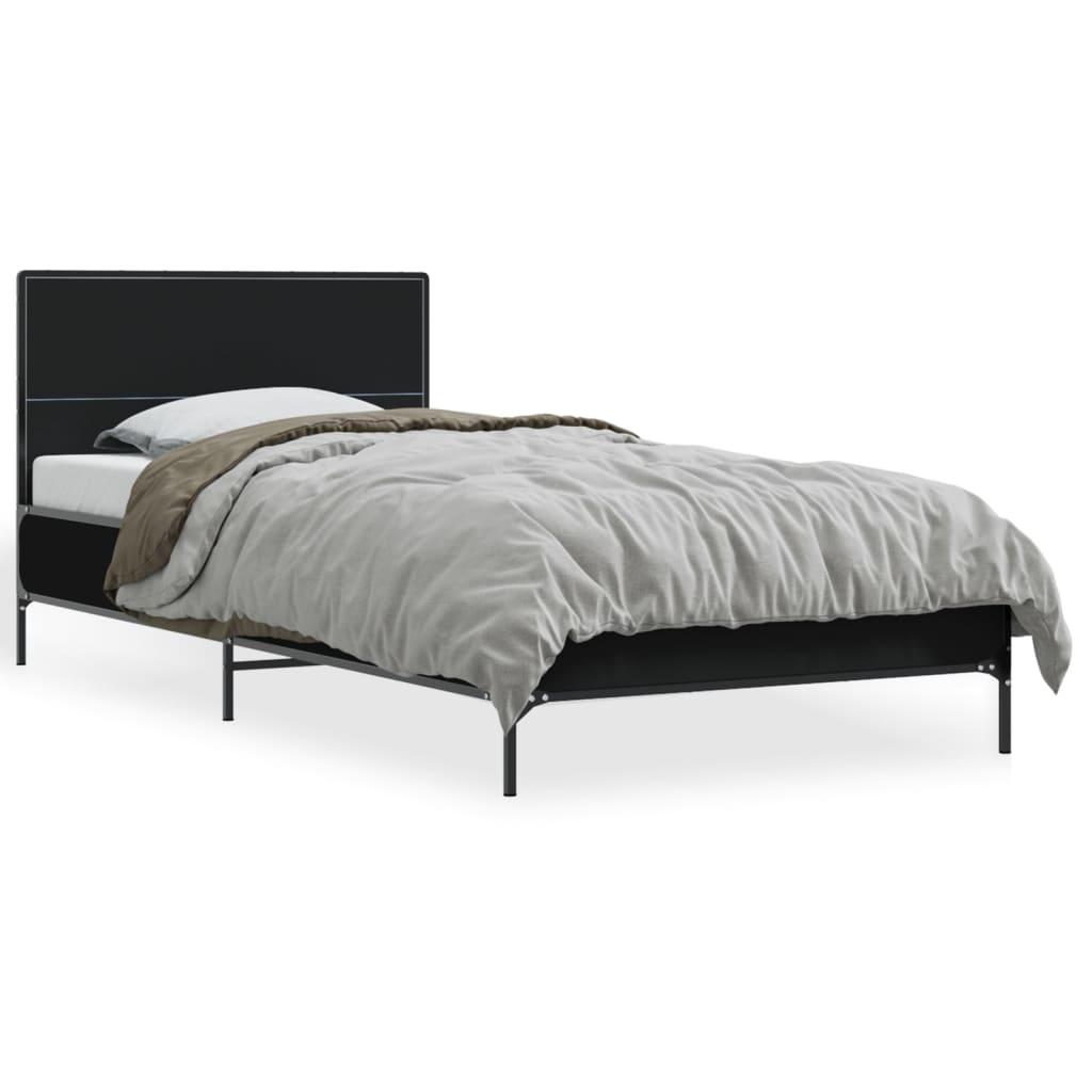 Sengeramme 90x190 cm konstrueret træ og metal sort