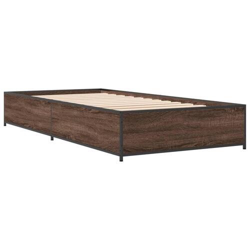 Sengeramme 90x200 cm konstrueret træ og metal brun egetræsfarve