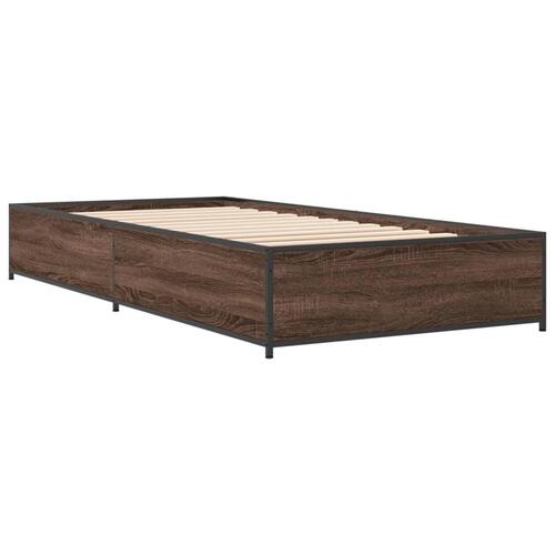 Sengeramme 90x200 cm konstrueret træ og metal brun egetræsfarve