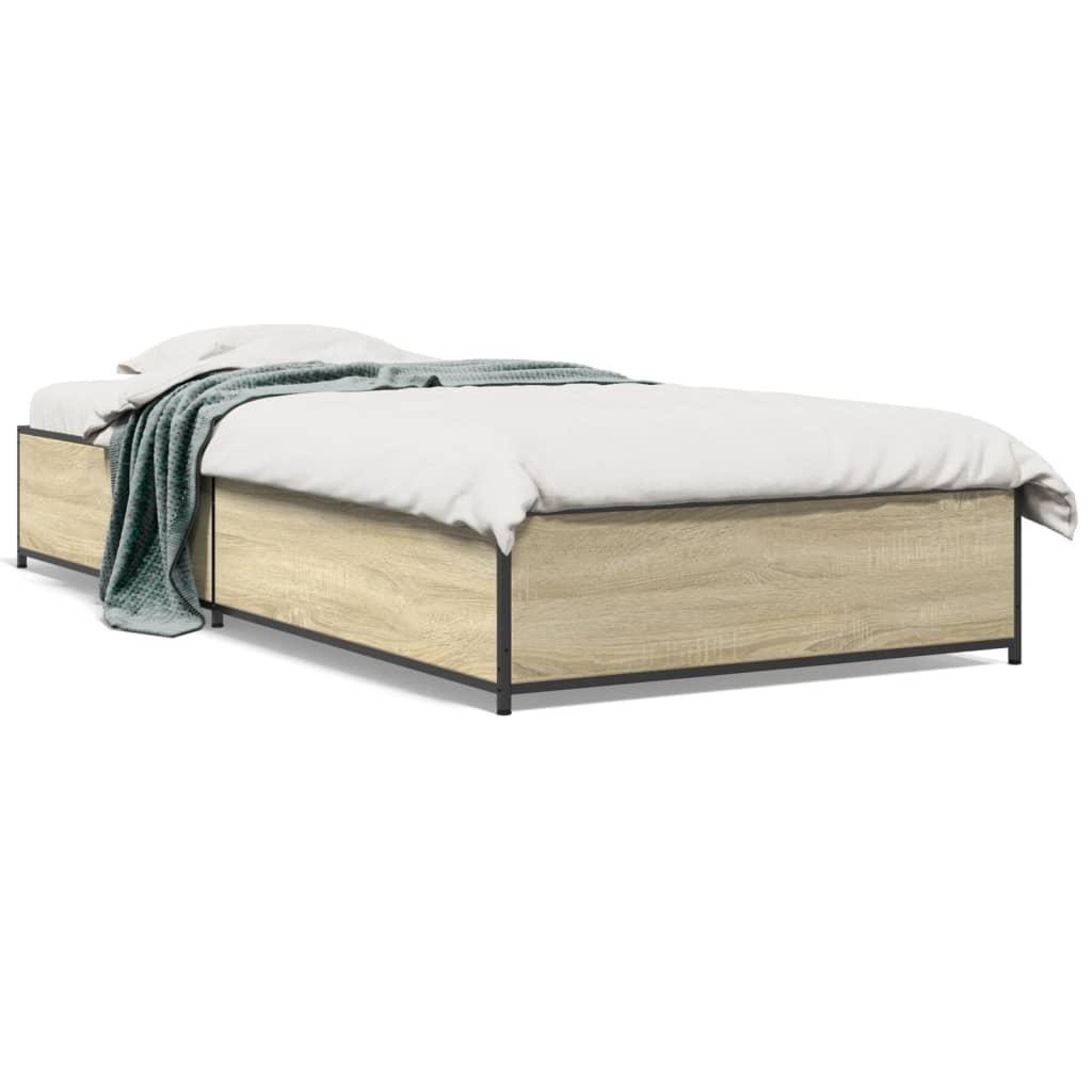 Sengeramme 90x190 cm konstrueret træ og metal sonoma-eg