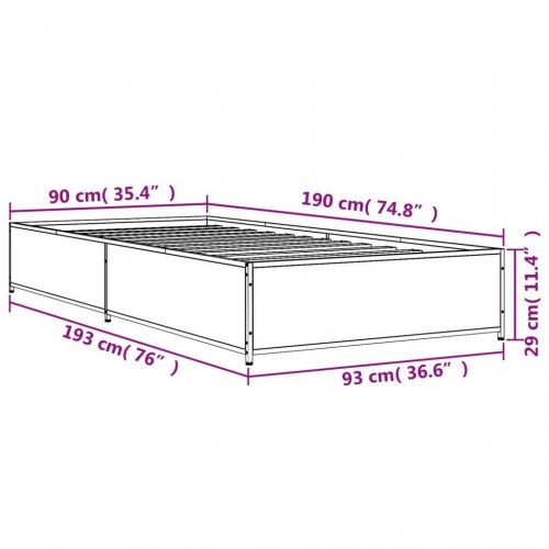 Sengeramme 90x190 cm konstrueret træ og metal sonoma-eg
