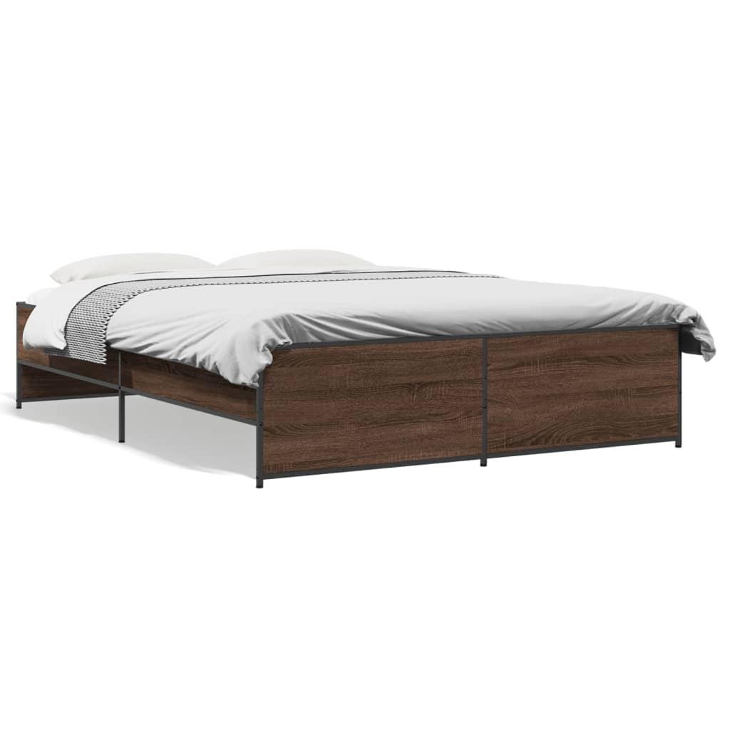 Sengestel 150x200 cm konstrueret træ og metal brun egetræ