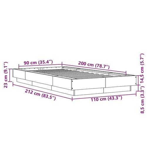 Sengeramme 90x200 cm konstrueret træ sonoma-eg