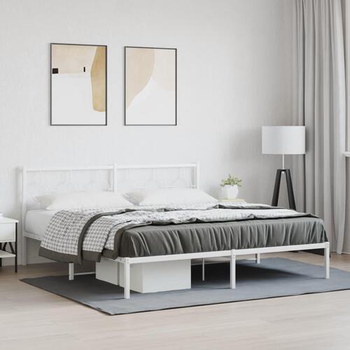 Sengeramme med sengegavl 180x200 cm metal hvid