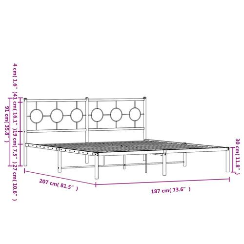 Sengeramme med sengegavl 180x200 cm metal hvid
