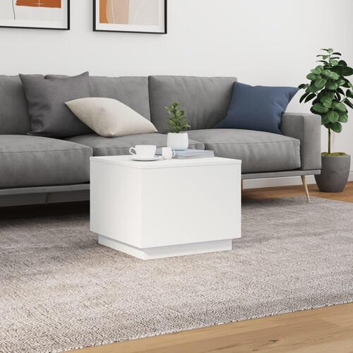 Sofabord med LED-lys 50x50x40 cm hvid