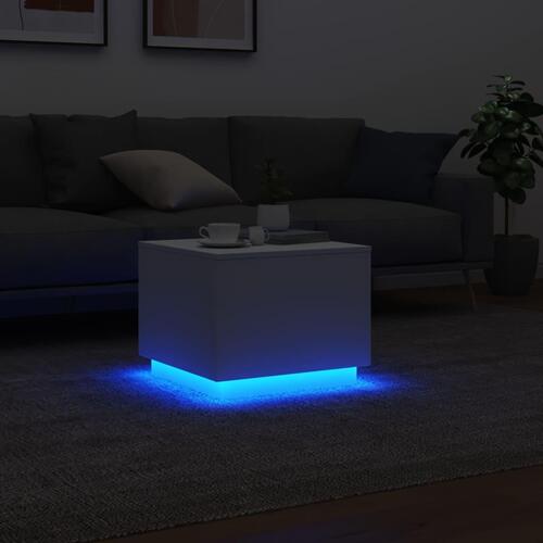 Sofabord med LED-lys 50x50x40 cm hvid