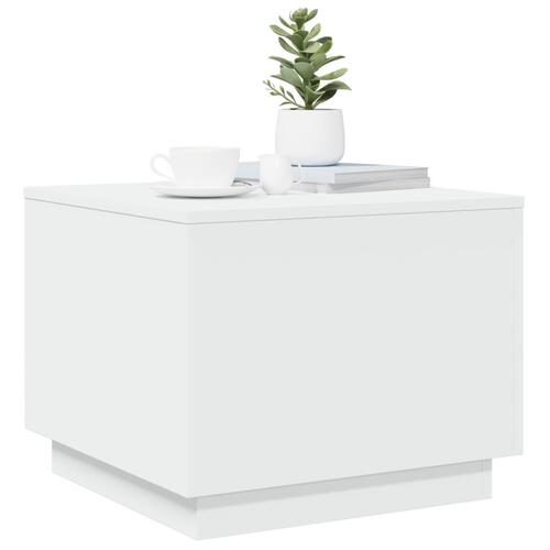 Sofabord med LED-lys 50x50x40 cm hvid