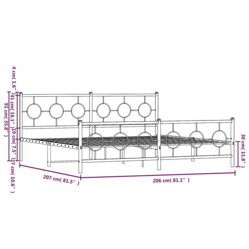 Sengeramme med sengegavl og fodgærde 200x200 cm metal hvid