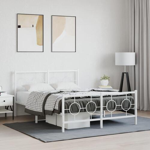 Sengeramme med sengegavl og fodgærde 140x190 cm metal hvid