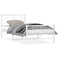 Sengeramme med sengegavl og fodgærde 100x190 cm metal hvid