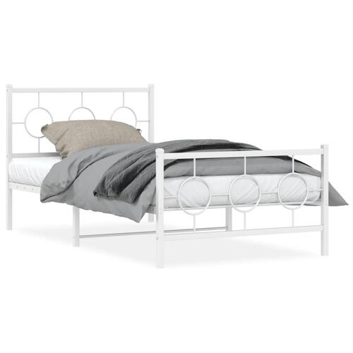 Sengeramme med sengegavl og fodgærde 100x190 cm metal hvid
