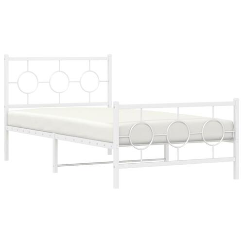 Sengeramme med sengegavl og fodgærde 100x190 cm metal hvid