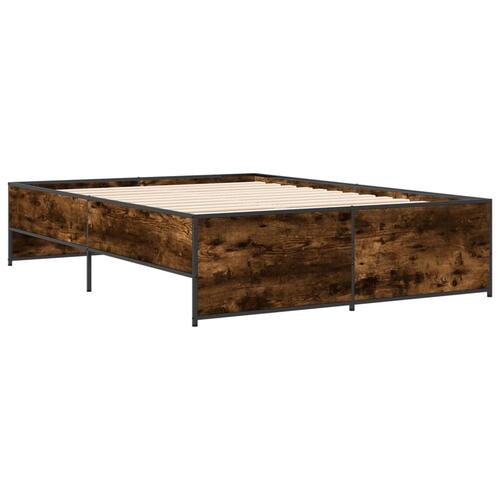 Sengestel 120x200cm konstrueret træ og metal røget egetræsfarve