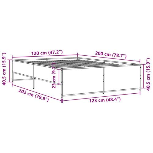Sengestel 120x200cm konstrueret træ og metal røget egetræsfarve