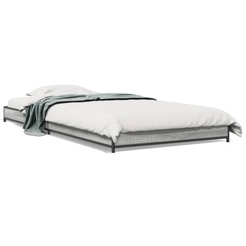 Sengeramme 90x200 cm konstrueret træ og metal grå sonoma-eg